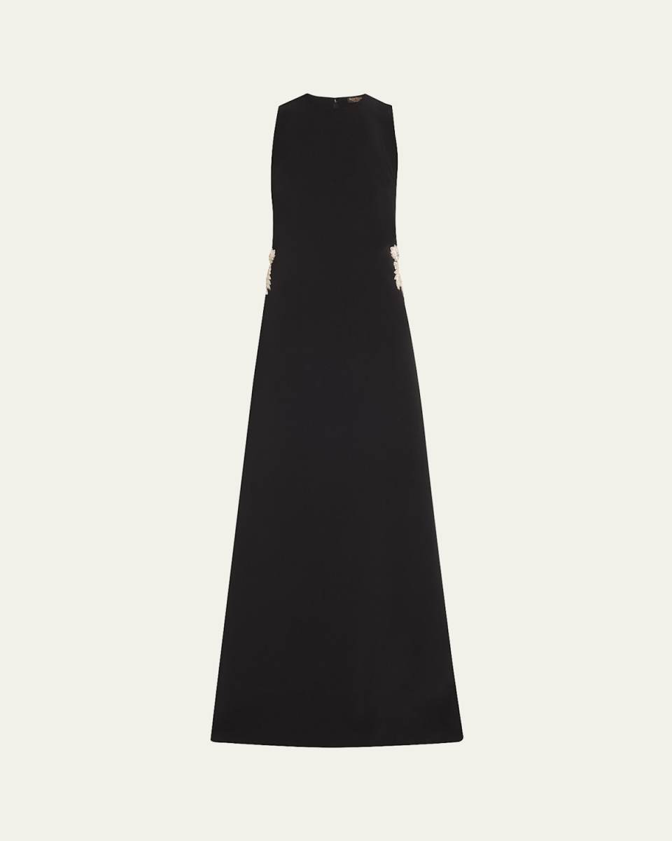 Embellished Heavy Crepe Cady Sleeveless Maxi Dress
